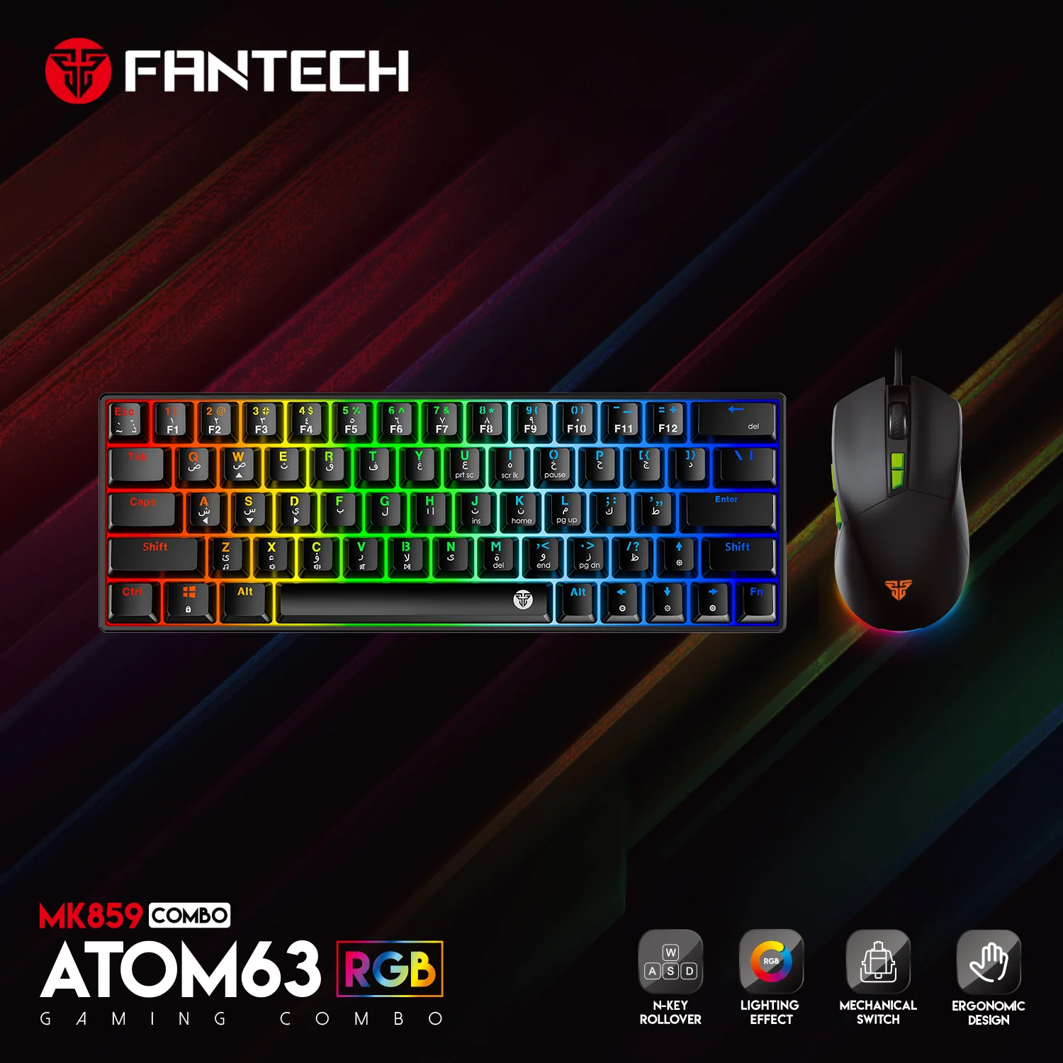 Fantech Atom63 MK859c Mechanical Gaming Keyboard & Mouse Arabic/English Fantech Atom63 MK859c Mechanical Gaming Keyboard & Mouse Arabic/English